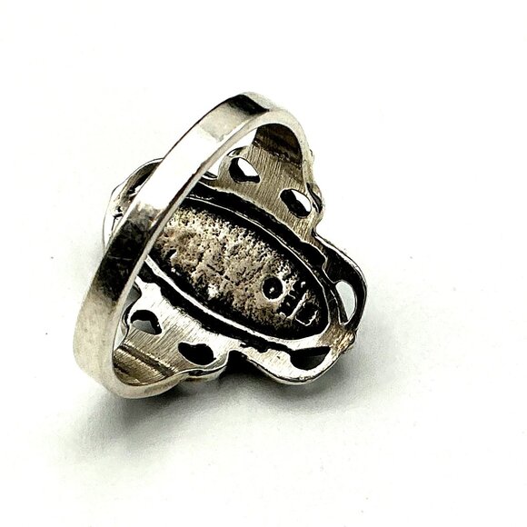 Vintage Style Sterling Silver Ring With Oval Abalone Shell & Ornate Filigree Des - Picture 6 of 6